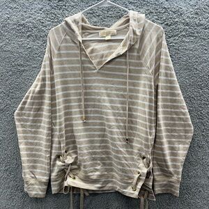 Michael Kors Long Sleeve Hooded Shirt Women's Size large stripes very cute